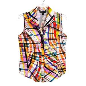 Lafayette 148 Abstract Stripe Top Womens 6 Colorful Maximalist Ruched Retro